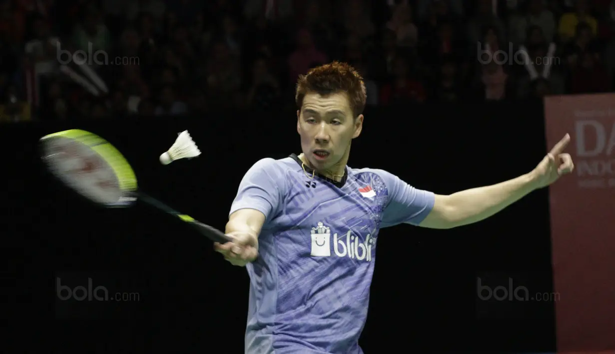 Ganda putra Indonesia, Marcus Gideon, saat melawan wakil India, Satwiksairaj Rankireddy/Chirag Shetty pada laga Indonesia Masters 2018 di Istora Senayan, Sabtu (27/1/2018). Kevin /Marcus menang 21-14, 21-11. (Bola.com/M Iqbal Ichsan)
