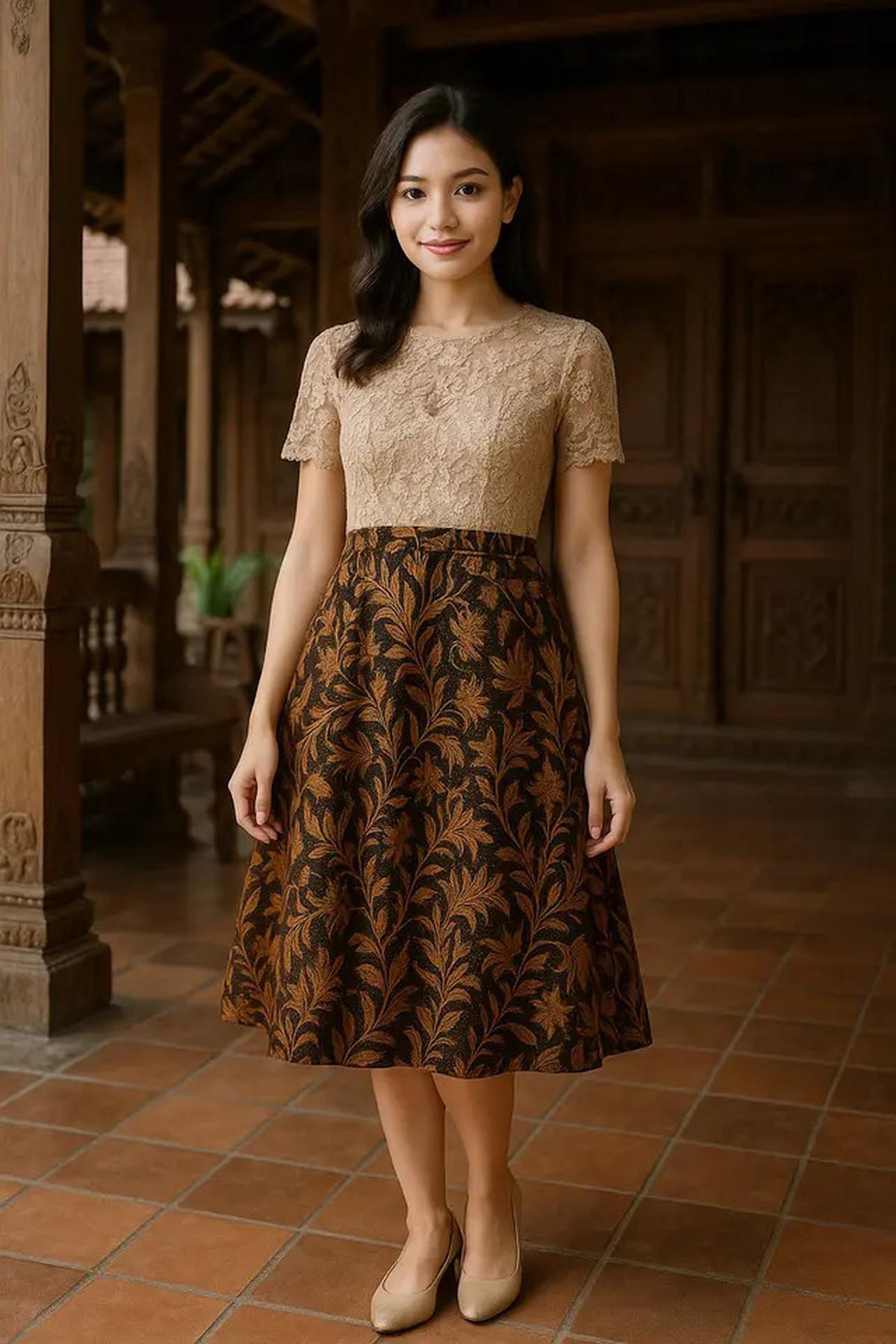 7 Model Dress Batik A-Line Kombinasi Brokat, Cocok untuk Tampil Ramping dan Anggun