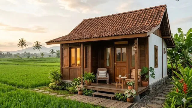 Inspirasi Rumah Desa Ukuran 6x9 dengan Teras Menghadap Sawah