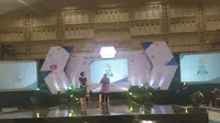Wali Kota Surabaya Tri Rismaharini menjadi pembicara di kegiatan EGTC 2019 di Graha Unesa pada Kamis, 7 November 2019. (Foto: Liputan6.com/Dian Kurniawan)