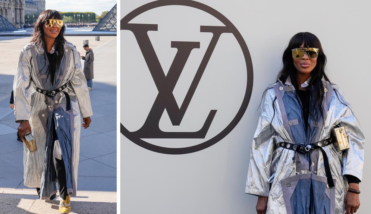 Foto kombinasi Naomi Campbell saat tiba menghadiri koleksi busana Louis Vuitton Spring/Summer 2023 yang dipresentasikan selama Paris Fashion Week di Paris pada Selasa, 4 Oktober 2022. (AP Photo/Francois Mori)