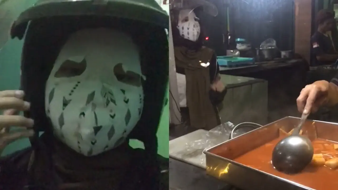 Viral video seorang gadis perempuan gunakan masker seluruh wajah layaknya mumi berjalan.
