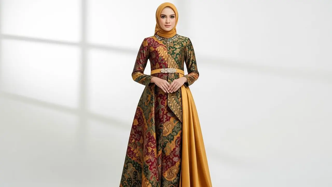 Gamis Batik Brokat Kombinasi Satin Mewah