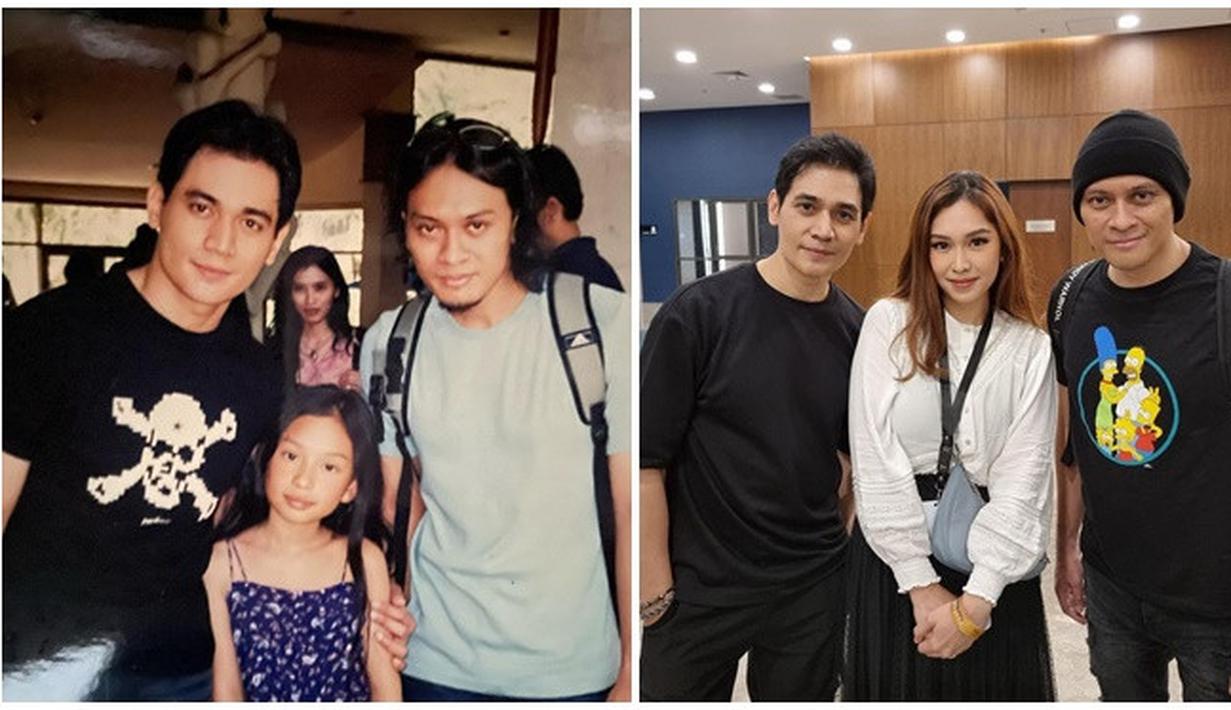 Ini adalah potret Luthya Sury bareng Tyo Nugros dan Andra Dewa 19 tahun 2003 vs 2023 atau saat Luthya berusia 9 tahun vs kini Luthya berusia 29 tahun. Remake foto Luthya ini menjadi salah satu bukti bahwa Dewa 19 adalah band legendaris yang lagu-lagu hitsnya tak lekang oleh waktu. Tak terasa 20 tahun berlalu, netizen salah dengan wajah Tyo Dewa 19 yang disebut tak menua. (Liputan6.com/IG/@luthyasury)