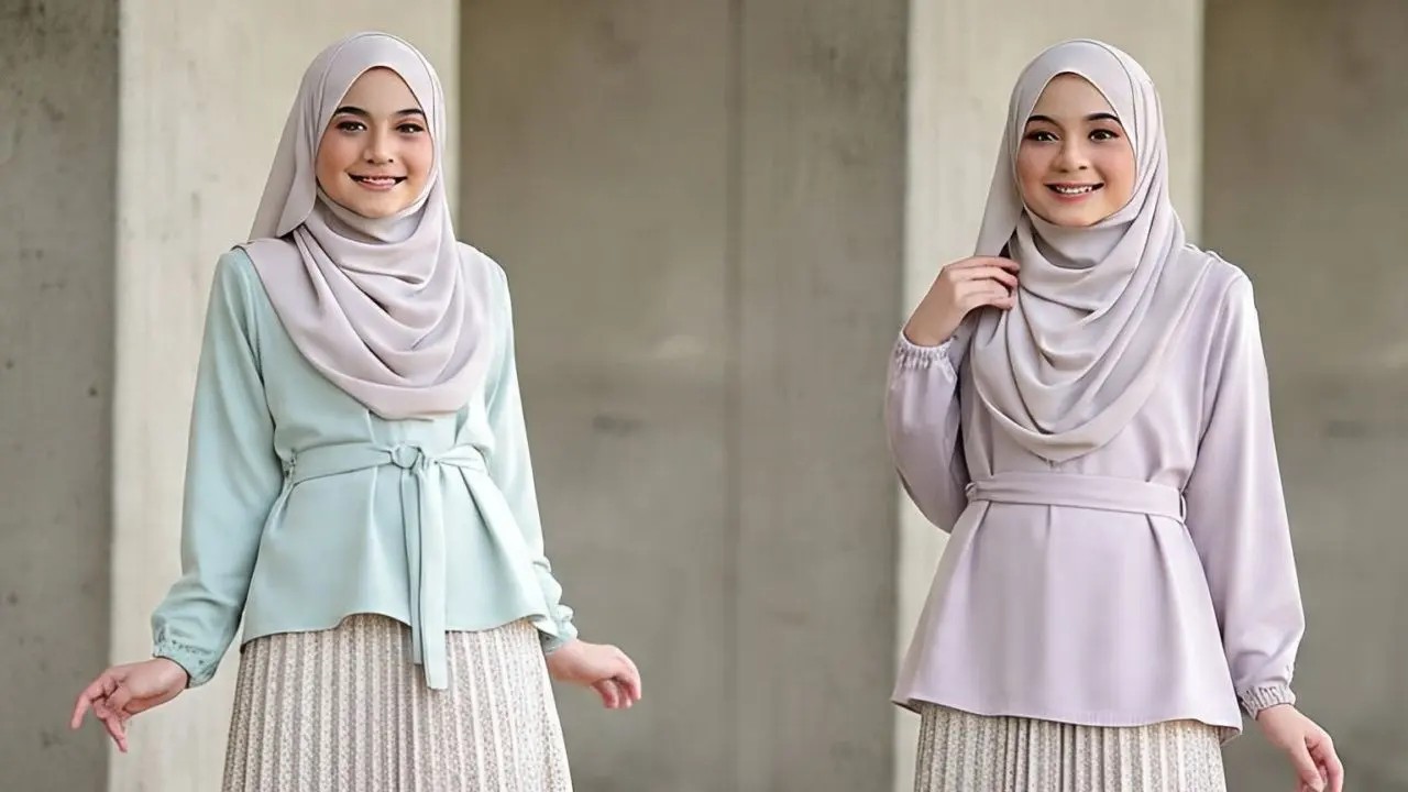 Blouse dengan Rok Plisket untuk Outfit Cewek Pendek Hijab