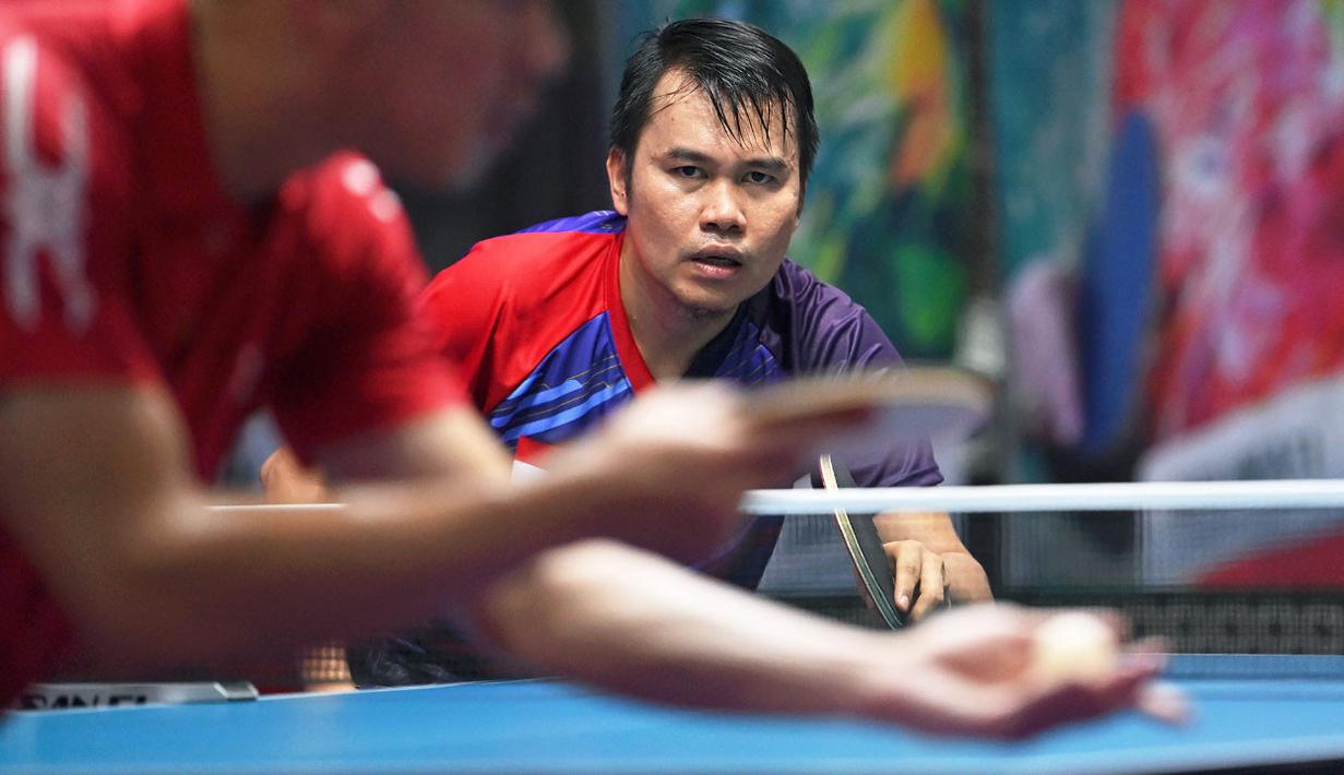 Tak patah semangat, Peraih dua medali emas di kejuaraan Para Tenis Meja Asia 2019 tersebut mengaku tertantang untuk menunjukkan permainan terbaiknya melawan unggulan utama Chojnowski. (Foto: Dok. NPC Indonesia)