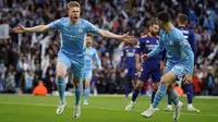 Manchester City meraih kemenangan 4-3 atas Real Madrid pada laga leg pertama semifinal Liga Champions di Stadion Etihad, Rabu (27/4/2022) dini hari WIB.&nbsp;(AP Photo/Jon Super)