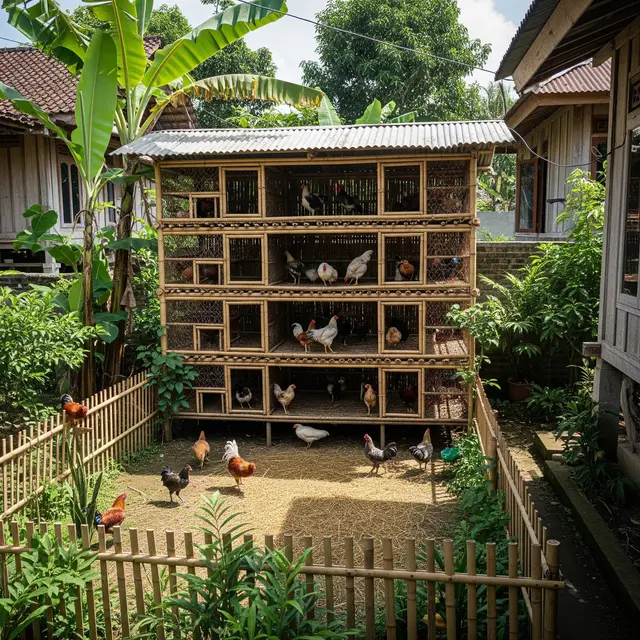 9 Model Kandang Ayam Bambu Tingkat, Efisiensi Maksimal Lahan Terbatas