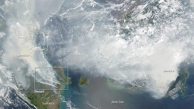 Citra kabut asap yang diambil dari instrumen Moderate Resolution Imaging Spectroradiometer (MODIS) NASA