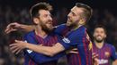 2. Jordi Alba - Messi dan Alba menikmati bermain bersama di lapangan, dan punya chemistry yang bagus. Ketika Alba maju ke depan, dia sepertinya sudah tahu di mana posisi Messi atau apa yang harus dilakukannya.(AFP/Josep Lago)