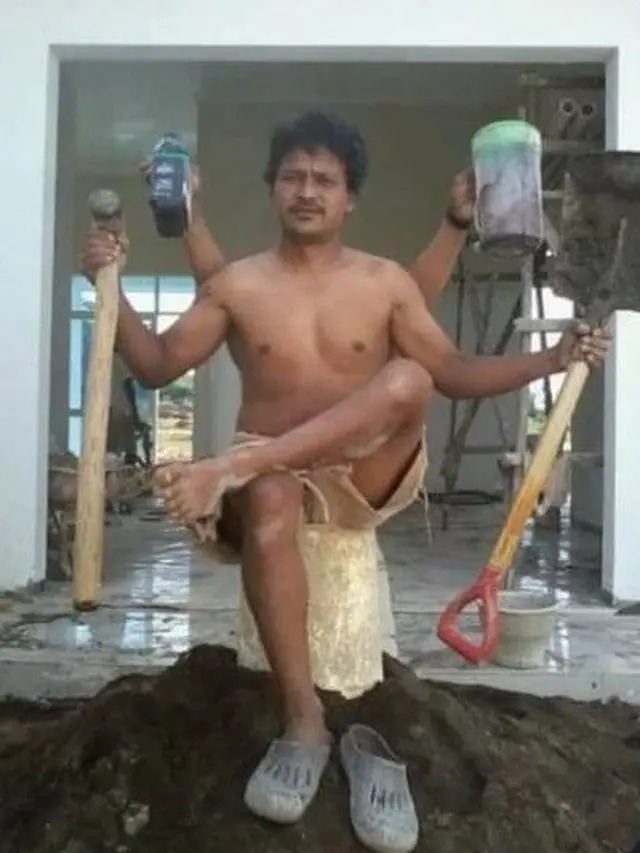 6 Editan Foto Kuli Bangunan Saat Bekerja Ini Absurd, Bikin Ngakak