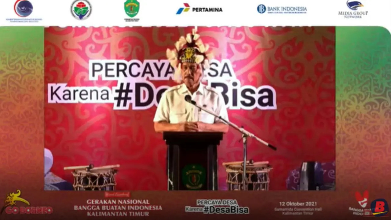 Menteri Koordinator bidang Kemaritiman dan Investasi Luhut Binsar Pandjaitan saat memberikan sambutan pada acara Gernas BBI Kalimantan Timur, Selasa (12/10/2021).