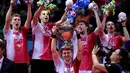 Tim Thomas Denmark berhasil menjadi juara Piala Thomas, China, Minggu (22/5). Di partai puncak Denmark sukses mengalahkan Indonesia dengan skor tipis 3-2. (AFP Photo/Johannes Eisele)