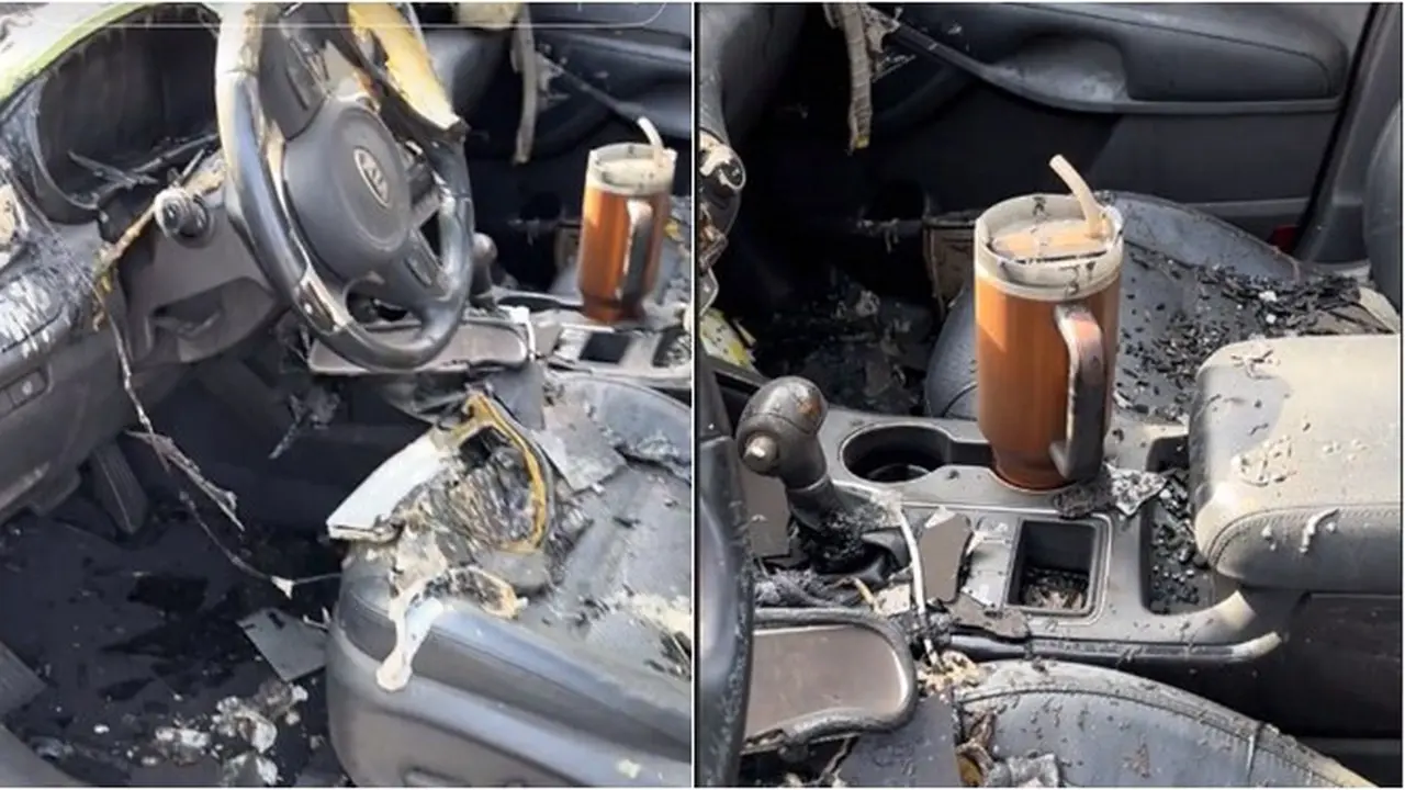 Tumbler Wanita Ini Tetap Utuh Meski Mobilnya Hangus Terbakar, Videonya Viral