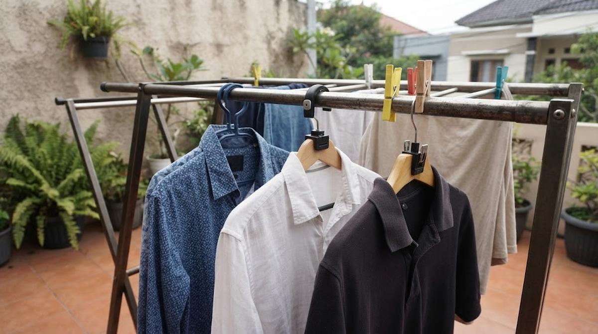 Jemuran di Teras yang Lebih Aman agar Baju Tidak Berjatuhan