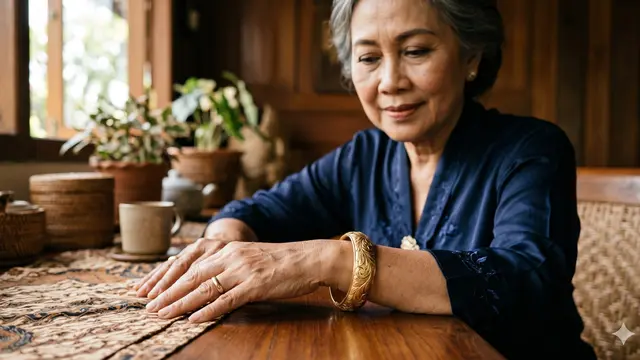 Model Gelang Emas Ukir Klasik untuk Usia 50 Tahun ke Atas (Foto: Gemini AI)