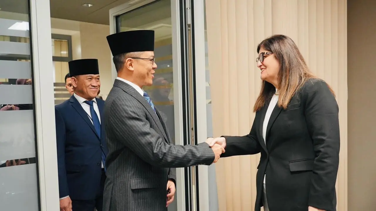Menlu RI Sugiono melakukan pertemuan bilateral dengan Menteri Luar Negeri dan Ekspatriat Palestina Varsen Aghabekian Shahin di Jenewa, Swiss, Senin (23/2/2026).