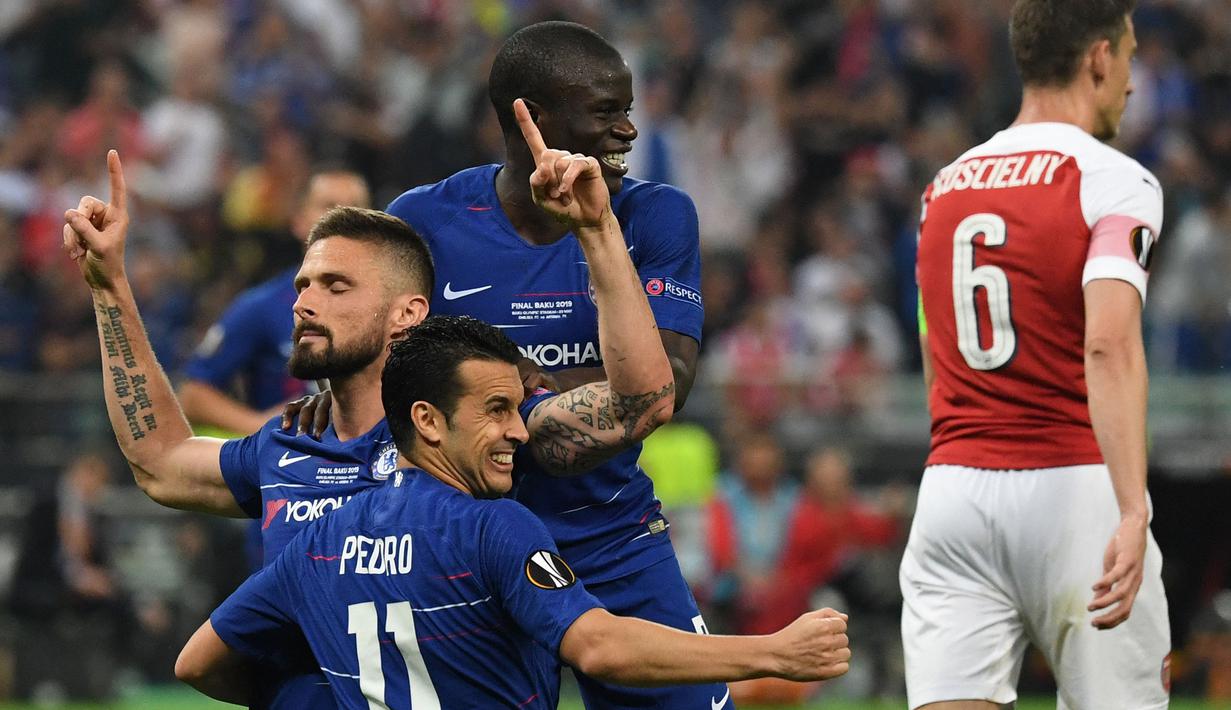 Olivier Giroud yang kini tengah menjalani musim ketiga bersama AC Milan tercatat menjadi top skor Liga Europa pada musim 2018/2019 saat membela Chelsea. Total 11 gol sukses dicetaknya termasuk satu gol yang menjadi gol pembuka pada laga final yang akhirnya mengantarkan The Blues menjuarai Liga Europa 2019/2019 setelah menang 4-1 atas Arsenal. (AFP/Ozan Kose)