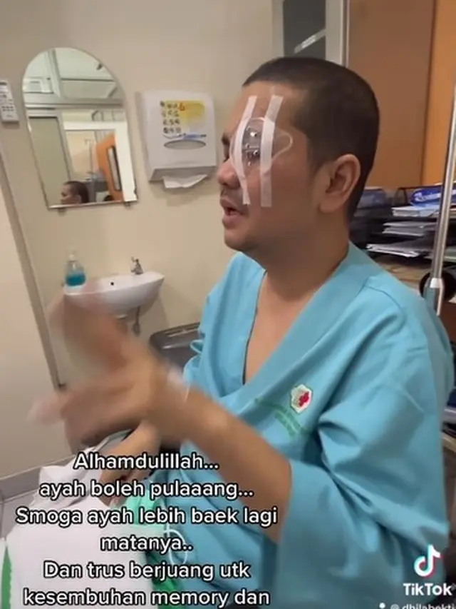 Indra Bekti usai operasi mata (Instagram/dhila_bekti)