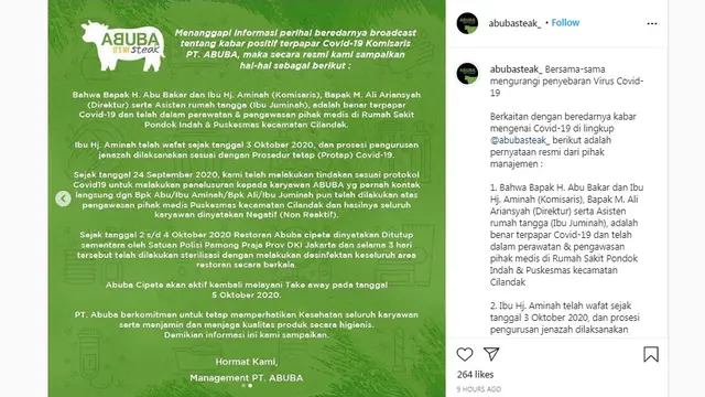 Pernyataan Resmi Abuba Steak