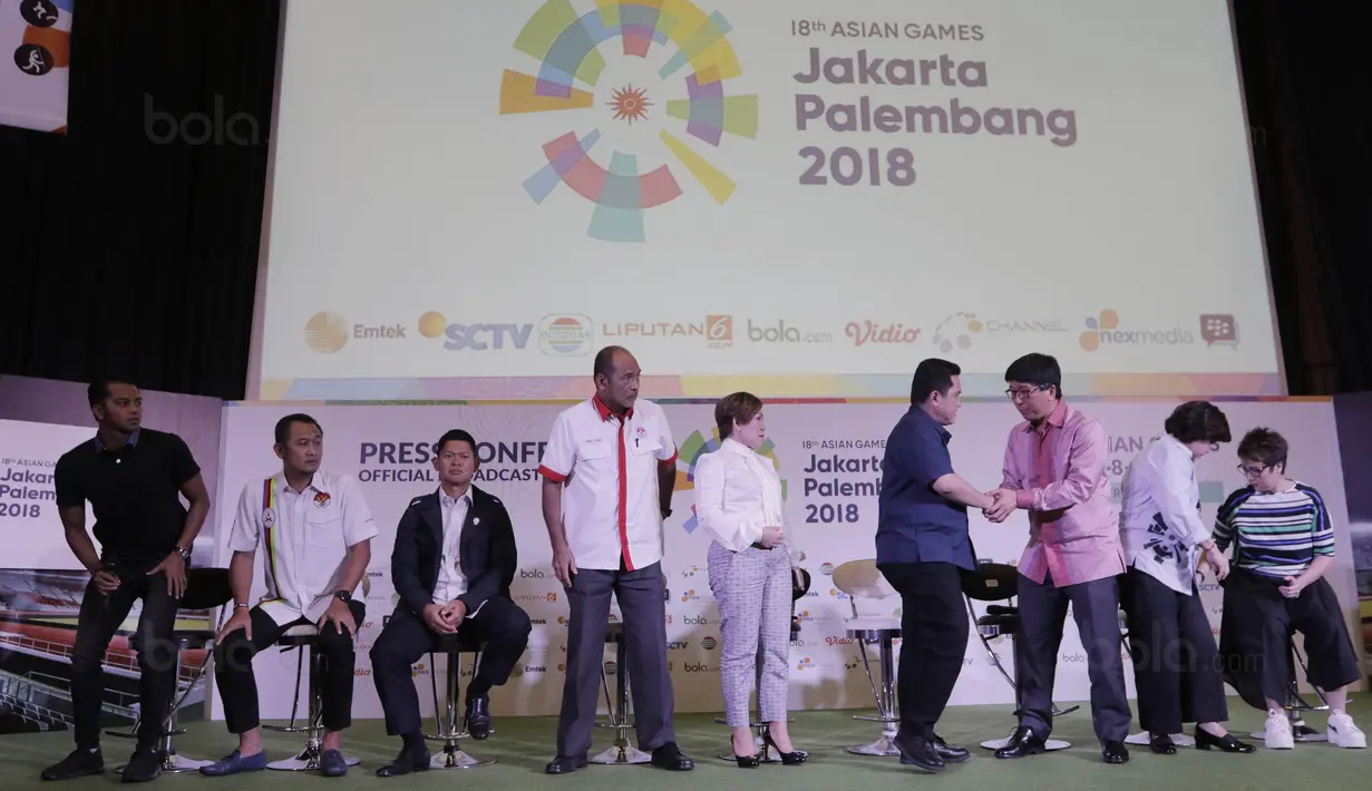 Suasana usai jumpa pers terkait Asian Games 2018 di SCTV Tower, Jakarta, Kamis, (8/2/2018). Emtek Group akan menayangkan siaran Asian Games 2018. (Bola.com/M Iqbal Ichsan)
