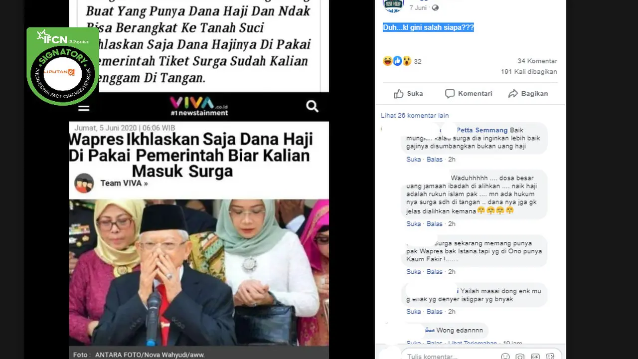 Penelusuran Tangkapan Layar Judul Artikel Vivanews.com Wapres Minta Warga Ikhlaskan Dana Haji agar Masuk Surga
