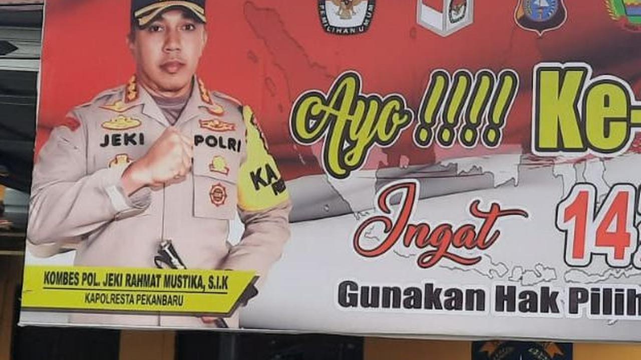 Polresta Pekanbaru Pasang Spanduk Imbauan Ayo Nyoblos di Pemilu 2024