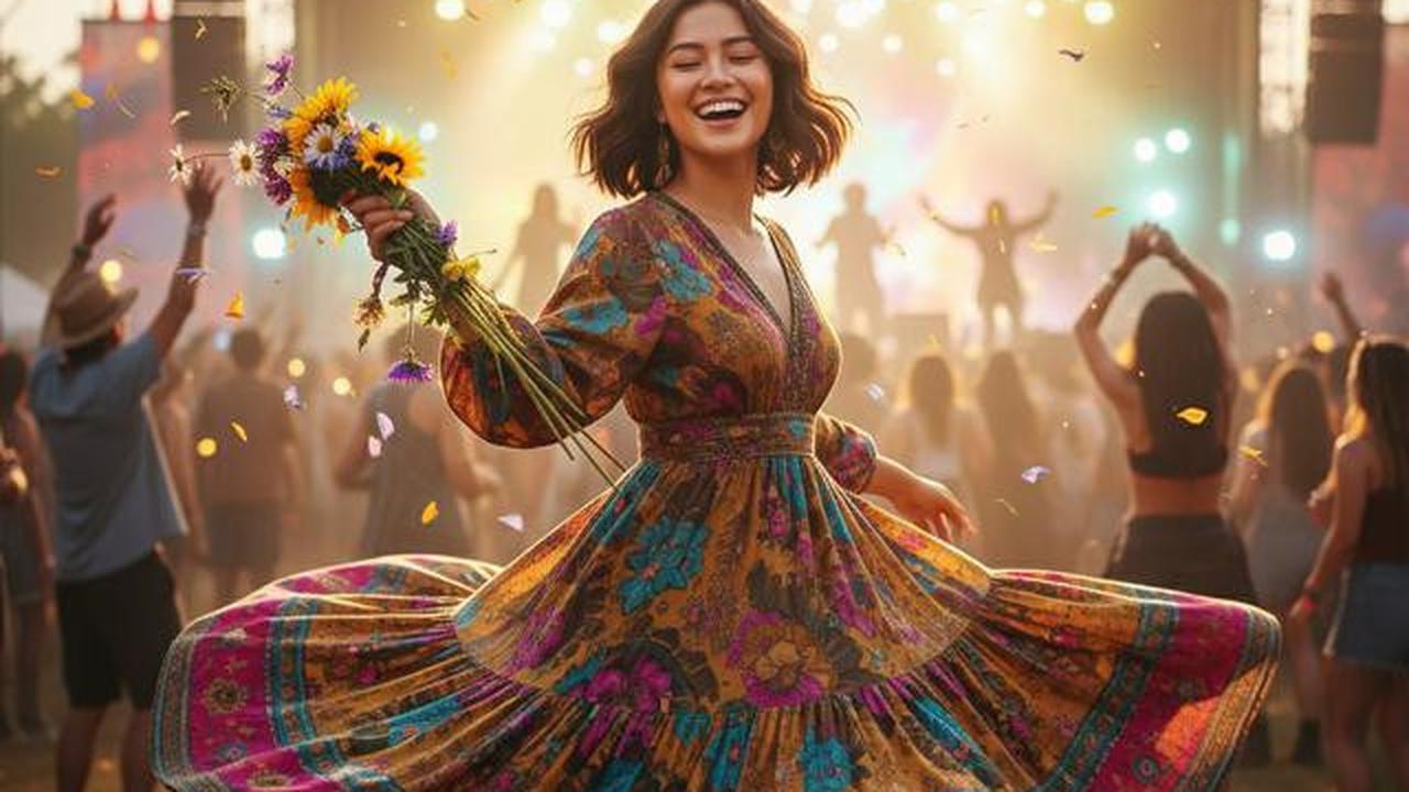 Prompt AI Edit Foto Festival Musik Gaya Boho Outdoor untuk Konten Media Sosial