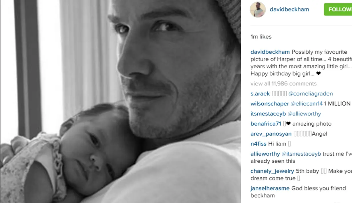 David Beckham saat bersama putrinya Harper (Foto/Instagram)
