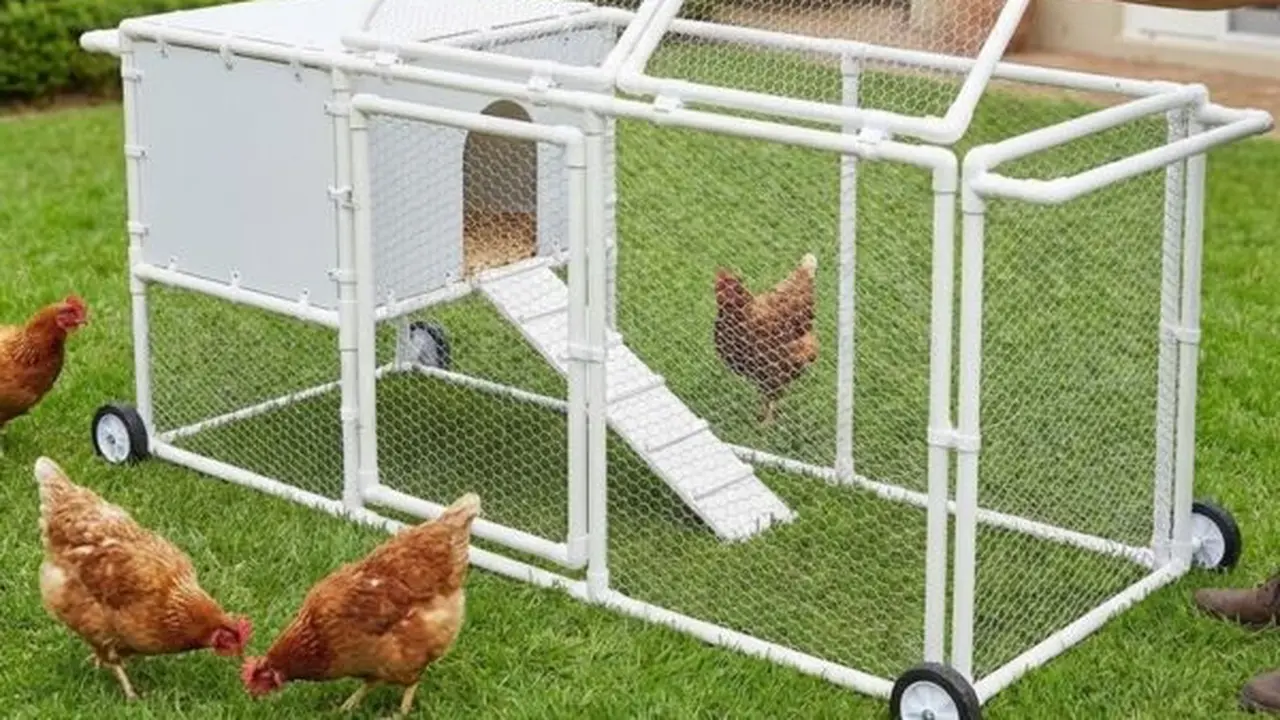 Ilustrasi Kandang Ayam Rangka Pipa PVC Ringan dan Portable/Gemini AI