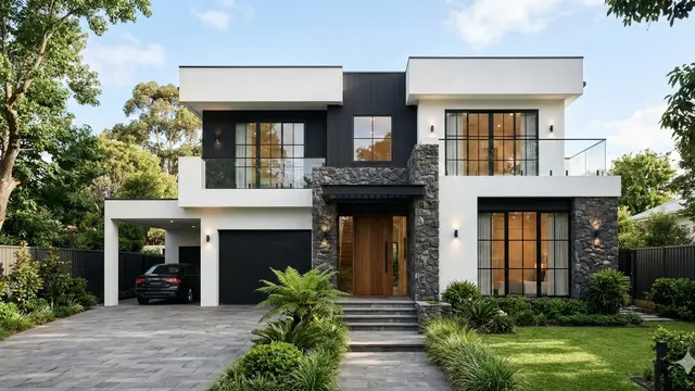 Rumah Minimalis Cat Hitam Putih (Foto: Gemini AI)