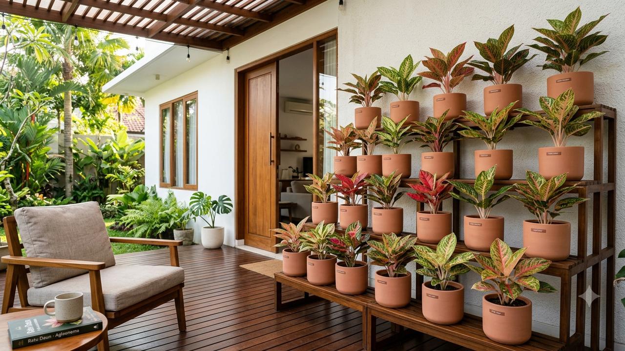 Teras Elegan dengan Aglaonema