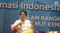 Menteri Luar Negeri RI Retno Marsudi memberikan paparan saat hadir menjadi pembicara dalam Talkshow Menlu RI di Kementerian Luar Negeri, Jakarta, Jumat (11/8). Talkshow tersebut bertemakan Diplomasi Indonesia dan tantangannya. (Liputan6.com/Faizal Fanani)