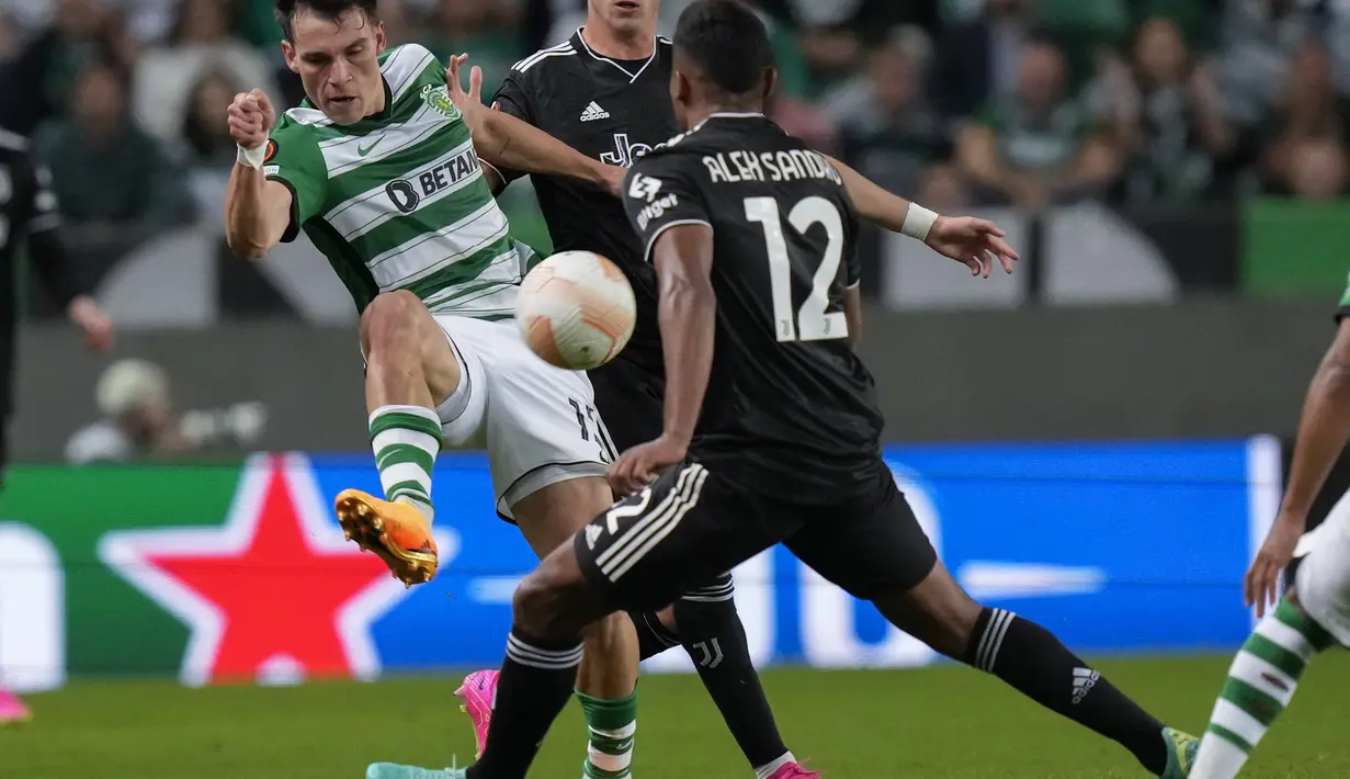 Juventus bermain imbang 1-1 melawan Sporting CP. (AP Photo/Armando Franca)