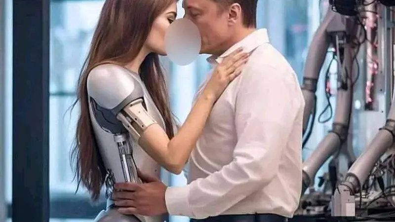 Foto Elon Musk seolah berciuman dengan robot beredar di internet.