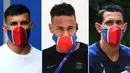 Kombinasi gambar menunjukkan (kiri-kanan) pemain Paris Saint-Germain Leandro Paredes di Saint-Germain-en-Laye pada 22 Juni 2020, Neymar di Lisbon pada 20 Agustus 2020, dan Angel Di Maria di Saint-Germain-en-Laye pada 2 Juli 2020. Ketiganya dinyatakan positif COVID-19. (Franck FIFE, Lluis GENE/AFP)
