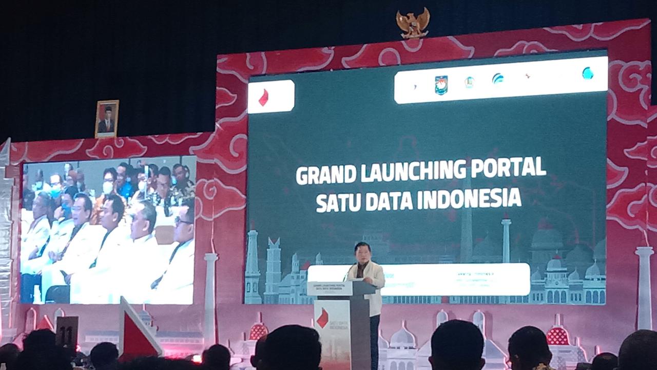 Menteri PPN/Kepala Bappenas Suharso Monoarfa dalam Grand Launching Portal Satu Data Indonesia di The Westin Jakarta, Jumat (23/12/2022). Di acara ini Suharso menyoroti polemik data beras.