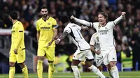 Selebrasi pemaint Real Madrid saat menghajar Villarreal di arena LaLiga (AP)
