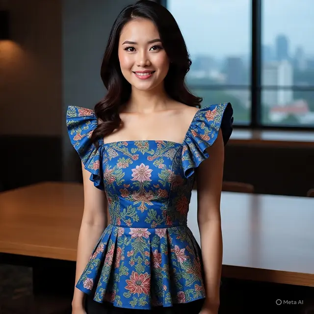 Batik Lengan Ruffle untuk Wanita Feminim