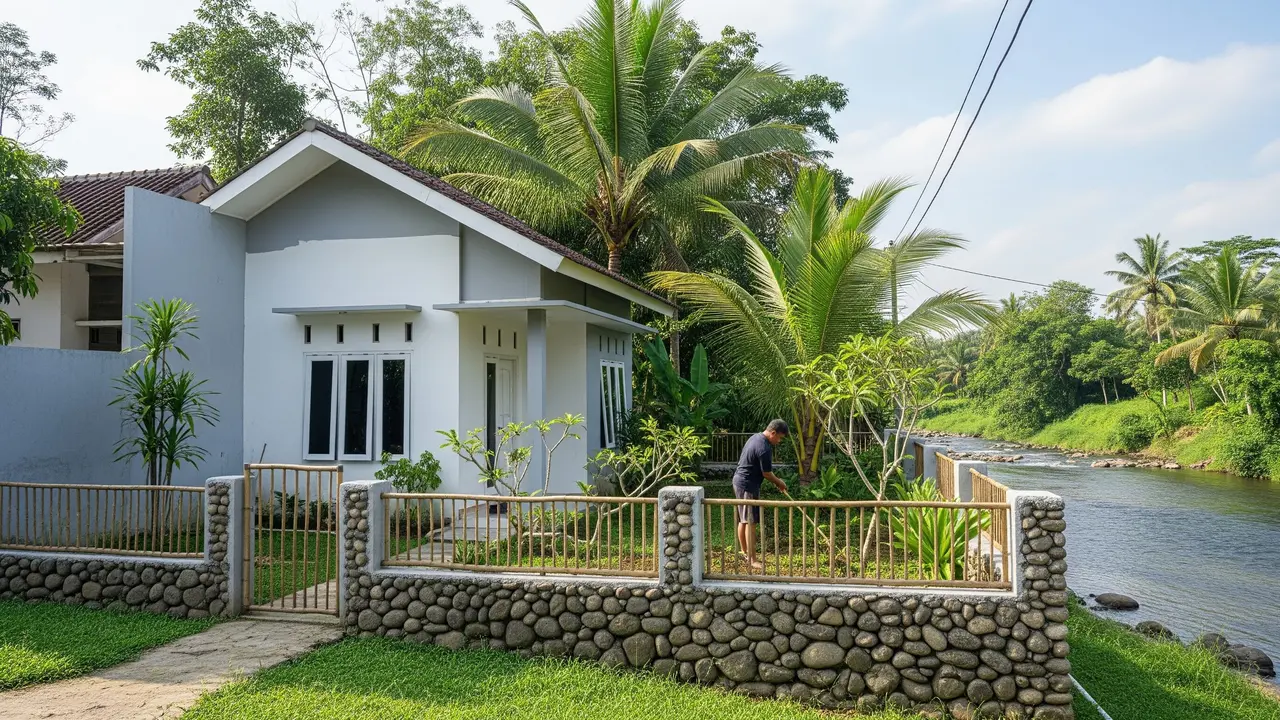 Inspirasi Rumah dengan Kebun Menghadap Sungai