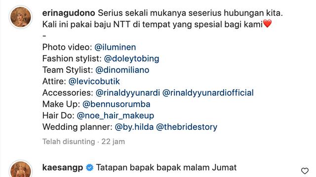 Cuitan Erina Gudono soal foto prewedding dengan Kaesang Pangarep. (Foto: Dok. Instagram @kaesangp)