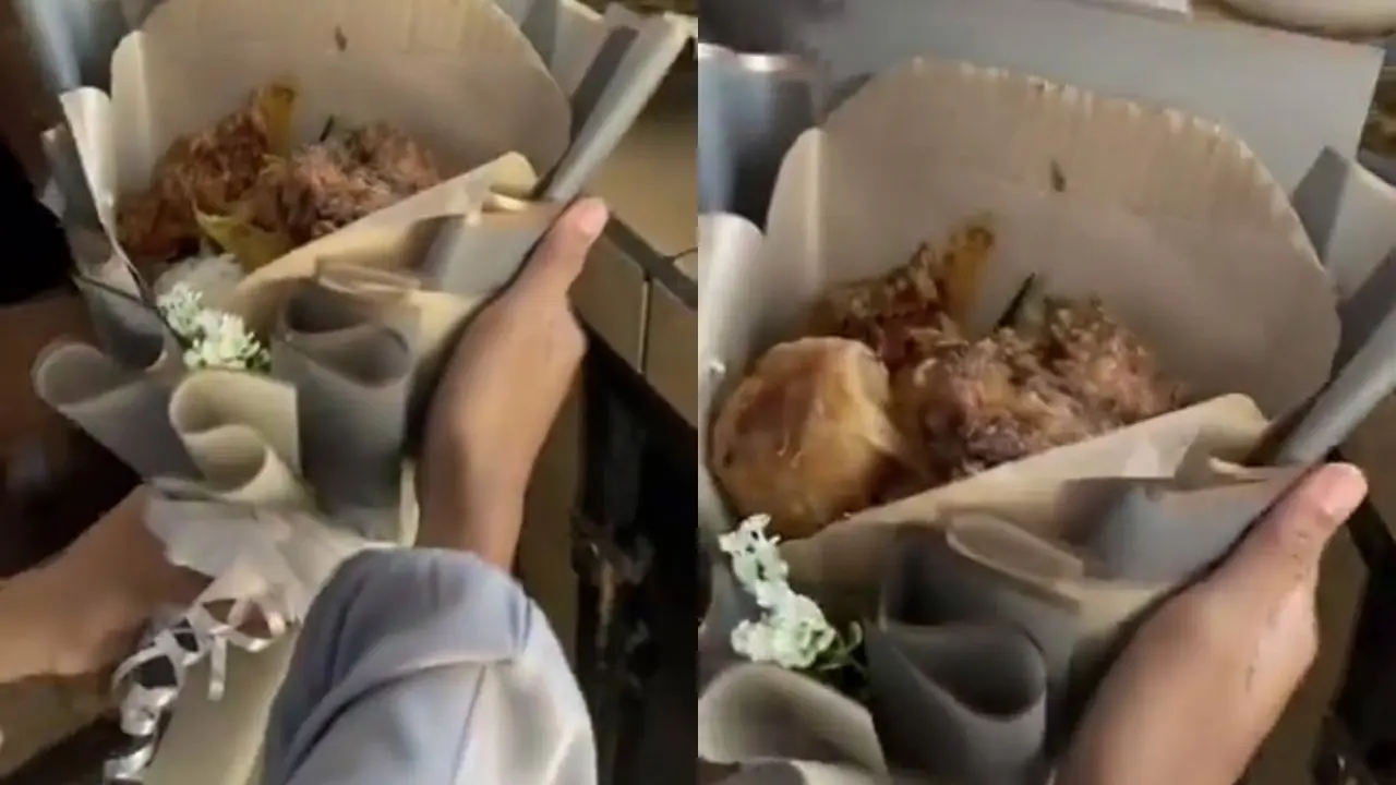 Ketika Nasi Padang Jadi Buket: Hadiah Kreatif yang Wajib Dicoba! (Sumber: Twitter @txtdarigajelas)