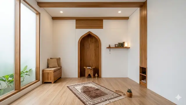 Mushola Kecil Minimalis dengan Aksen Kayu (Foto: Gemini AI)