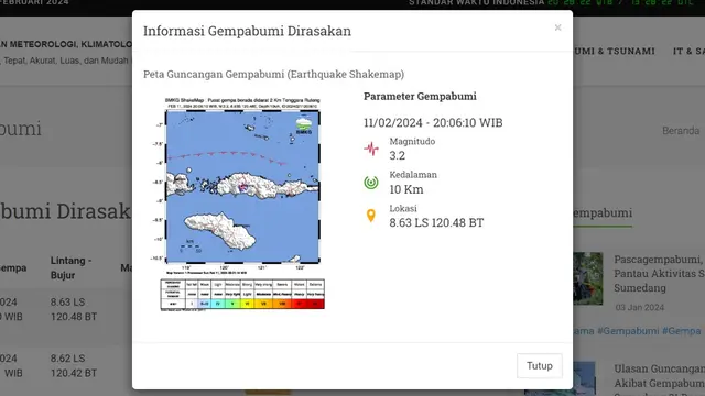 Di akhir pekan, Minggu (11/2/2024), gempa kembali menggetarkan sejumlah wilayah Indonesia. Hingga pukul 20.30 WIB, terjadi dua kali gempa hari ini di Bumi Pertiwi.