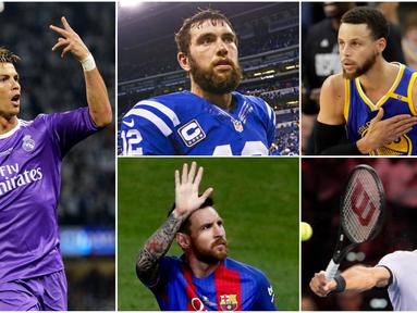 Berikut daftar atlet terkaya dunia 2017 versi majalah Forbes. Cristiano Ronaldo mengungguli pebasket LeBron James dan bintang Barcelona, Lionel Messi. (AFP-EPA-AP)