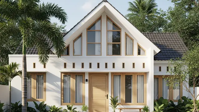 Inspirasi Fasad Rumah Desa dengan Kombinasi Kayu dan Atap Miring Minimalis