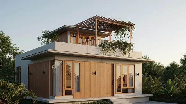 Model Rumah Minimalis dengan Atap Datar dan Rooftop Kecil