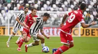 Sampdoria pada pertandingan Liga Serie A Italia di Allianz Stadium di Turin, Italia, Minggu (26/9/2021). Kemenang ini mengantar Juventus naik ke posisi delapan dalam klasemen sementara. (Marco Alpozzi/LaPresse via AP)