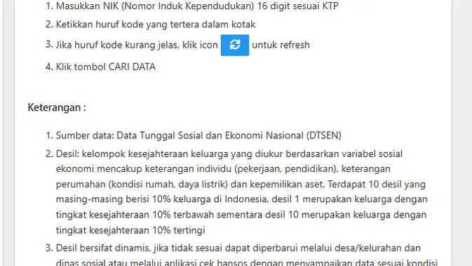 Cek Fakta Liputan6.com menemukan tahapan cek desil Bansos Kermensos