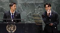 RM dan Jungkook BTS di Sidang Umum PBB 2021. (John Angelillo/Pool Photo via AP)